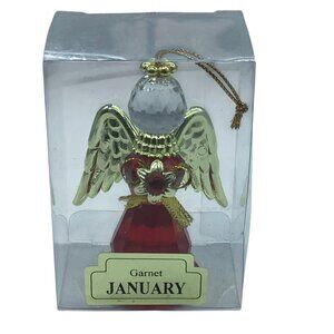 January Garnet Angel Ornament Gold Wings & Crystal Accents By Amglo